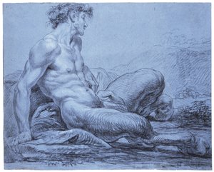 ए सीटेड फौन, c.1755-57 (नीली रखी कागज पर काले और सफेद चाक) द्वारा जीन II विश्राम