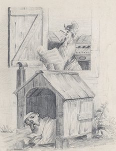 डॉगहाउस में कुत्ता, खिड़की पर मुर्गा गाना, सीए। 1842.