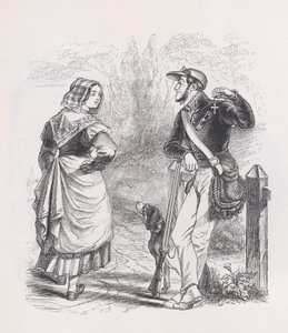 द हंटर एंड द मिल्कमिड फ्रॉम द कम्प्लीट वर्क्स ऑफ़ बेरेंजर, 1836। द्वारा जीन इग्नेस इसिडोर गेयार्ड