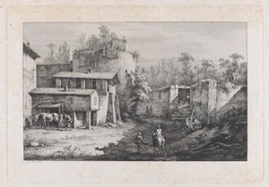 फेरीवाले के साथ लैंडस्केप, टेरेबेस का दृश्य, फ्रांस, 1808। द्वारा जीन जैक्स डी बोइसियू