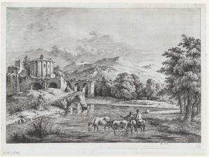 वेस्टा के मंदिर का दृश्य, 1774। द्वारा जीन जैक्स डी बोइसियू