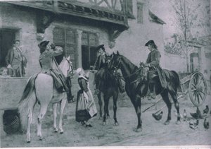 एक सराय में रुकना, प्रसिद्ध लीव्स के कैसल्स रोमांस का चित्रण, c.1940 द्वारा जीन लुइस अर्नेस्ट मीसोनियर