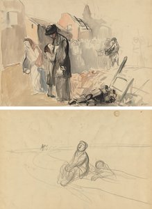 पुनः प्राप्त क्षेत्र (रेक्टो) सड़क पर दो आकृतियाँ (पीछे) द्वारा Jean-Louis Forain