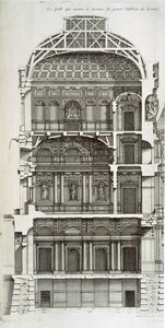 लाव्रे का मुख्य हॉल दिखाते हुए कटअवे, &39;L&39;altecture francoise, ou Recueil des plan etc&39;, vI-V, 1727-28 से
