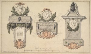 अंत्येष्टि स्मारक या समाधि-लेख के लिए तीन डिज़ाइन, सीए। 1770-90।