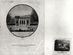 मैडम डु बैरी (कागज पर wc) के लिए क्लाउड-निकोलस लेडौक्स (1736-1806) द्वारा निर्मित लुईवेसीनेस में एक मंडप का दृश्य द्वारा जीन टेस्टार्ड