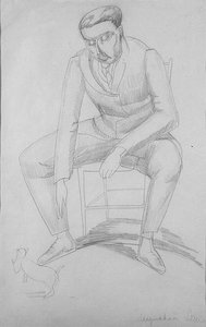 विन्धम लुईस (1884-1957) कैट के साथ, c.1920 (कागज पर पेंसिल)