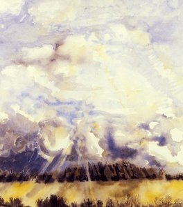 मार्च स्काई, 1989, हस्तनिर्मित कागज पर पानी का रंग द्वारा जोन थेवेसी