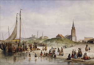1857 के टाउन बियॉन्ड के साथ एक समुद्र तट पर फिशरफ़ोक द्वारा जोहान जेरार्ड स्मट्स