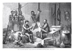 डॉ। डेविड लिविंगस्टोन (1813-73) और श्री हेनरी मॉर्टन स्टेनली (1841-1904) मध्य अफ्रीका में समाचार पत्र प्राप्त करना, पियर्सन द्वारा उत्कीर्ण द्वारा जोहान बैपटिस्ट ज़वीकर