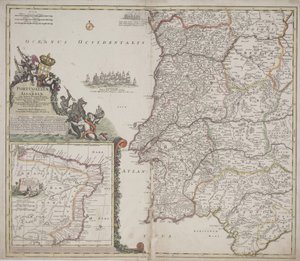 पुर्तगाल और अल्गार्वे (पुर्तगालिया एट अल्गारबिया), c.1704 (हाथ से रंगी हुई नक़्क़ाशी) द्वारा जोहान बैप्टिस्टा होमन