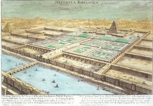 प्राचीन बाबुल का दृश्य जोहान एडम डेल्सेनबैच (1687-1765) 1721 (उत्कीर्ण) द्वारा उत्कीर्ण हैंगिंग गार्डन और जुपिटर बेलस के मंदिर, &39;एंटवर्फ एनेर हिस्टोरिसिंच आर्किटकटर&39; से प्लेट 3 का दृश्य।