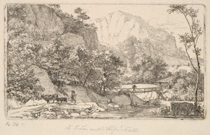बर्कट्सगैडेन, 1818 के पास ऊंटबर्ग में गाय और बछड़े के साथ किसान। द्वारा जोहान क्रिश्चियन एरहार्ड