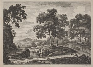 यात्रियों के साथ नयनाभिराम नदी परिदृश्य, 1734।