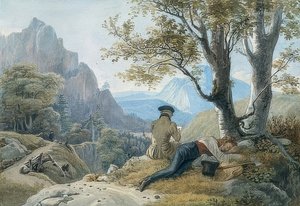 पहाड़ों में आराम करने वाले कलाकार। 1819