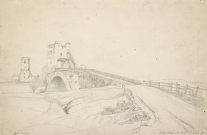 रोम के पास द पोंटे सलारियो, 1821 (ऑफ-व्हाइट पेपर पर ग्रेफाइट)