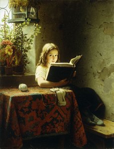 एक लड़की पढ़ रही है; द रीडिंग गर्ल, 1871 द्वारा जोहान जॉर्ज मेयर