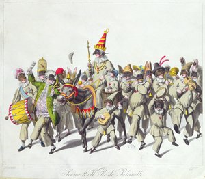 रोमन कार्निवल के दौरान किंग पंच का जुलूस, 19 वीं सदी की शुरुआत (रंग उत्कीर्णन) द्वारा जोहान हेनरिक स्टुमेर