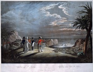 सेंट हेलेना द्वीप पर नेपोलियन बोनापार्ट - रुगेंडास, जोहान लोरेंज, द यंगर (1775-1826) - एक्वाटिंट - 47x58 - निजी संग्रह