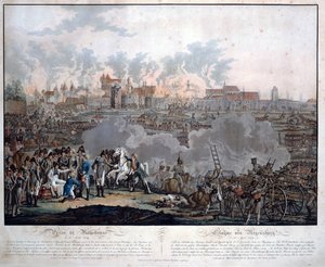 23 अप्रैल 1809 को रैटिसबन की लड़ाई (बैटाइल डे रैटिसबोन या रेगेन्सबर्ग) - रुगेंडास, जोहान लोरेंज, द यंगर (1775-1826) - 1809 - एक्वाटिंट - 54,6x65,4 - निजी संग्रह