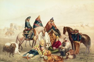 चिली रस्टिक्स की वेशभूषा, क्लाउडियो गे द्वारा &39;हिस्टोरिया डी चिली&39; का चित्रण, 1854 में लामेलीन द्वारा उकेरा गया द्वारा जोहान मोरित्ज़ रुगेंडास