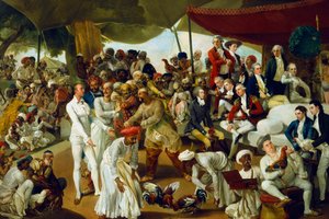 कर्नल मोर्डौंट, लखनऊ, भारत में 1790 में एक मुर्गा लड़ाई देख रहे थे द्वारा जोहान जोसेफ ज़ॉफ़नी