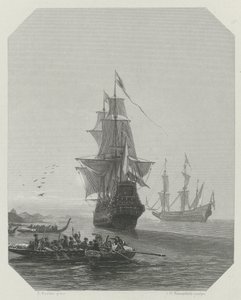 न्यूजीलैंड में एबेल तस्मान का आगमन, 1642-1643, सीए 1865 द्वारा जोहान्स हेनरिक मारिया ह्यूबर्ट रेनेफेल्ड