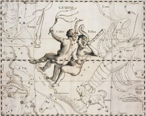 जेमिनी का नक्षत्र, जोहान हेवेलियस (1611-1687), डांस्क 1690 द्वारा फर्ममेंटम सोबिसियनम या यूरेनोग्राफिया से चित्रण