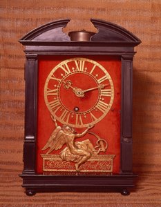 प्रारंभिक वजन चालित पेंडुलम घड़ी, संभवतः क्रिश्चियन ह्यूजेंस (1629-95) द्वारा बनाया गया c.1675 (लकड़ी) (260987 भी देखें)