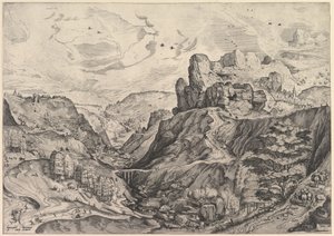 द लार्ज लैंडस्केप्स से डीप वैली के साथ अल्पाइन लैंडस्केप, सीए। 1555-56।