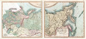 रूसी साम्राज्य का नक्शा कैरी, जॉन (सी। 1754-1835) के अनुसार अपनी सरकारों में विभाजित। नक़्क़ाशी, जल रंग द्वारा जॉन (बाद) कैरी