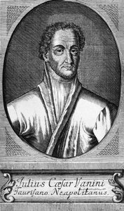 लुसिलियो वानिनी का पोर्ट्रेट, जिसे गिउलिओ सेसारे वानिनी (1585-1619) के रूप में जाना जाता है, इतालवी दार्शनिक, चिकित्सक और स्वतंत्र विचारक, जो बौद्धिक स्वतंत्रतावाद के पहले महत्वपूर्ण प्रतिनिधियों में से एक थे, उत्कीर्णन
