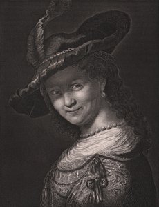 रेम्ब्रांट की पत्नी सास्किया वैन उयलेनबर्ग (1612-1642) का पोर्ट्रेट, पायने की रॉयल ड्रेसडेन गैलरी से रेम्ब्रांट द्वारा पेंटिंग से एल राब द्वारा उत्कीर्ण, अल्बर्ट हेनरी पायने, एच पायने ड्रेसडेन और लीपज़िग प्रकाशक द्वारा, लगभग 1840 द्वारा वाल्टर चार्ल्स मिल्स