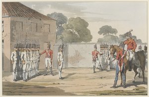 सैनिक ड्रिलिंग, 1807 (नरम जमीन के साथ रंगीन एक्वाटिंट) द्वारा जॉन ऑगस्टस एटकिंसन