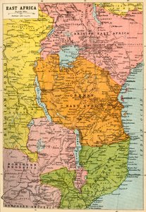 पूर्वी अफ्रीका का नक्शा, प्रथम विश्व युद्ध, c1920।