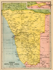 जर्मन दक्षिण पश्चिम अफ्रीका का नक्शा, प्रथम विश्व युद्ध, c1920।