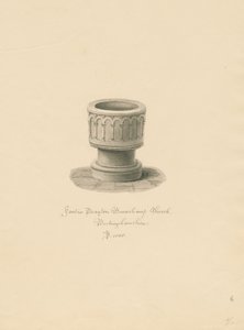 बकिंघमशायर - ड्रेटन ब्यूहैम्प चर्च: सीपिया ड्राइंग, 1838 द्वारा जॉन बकलर