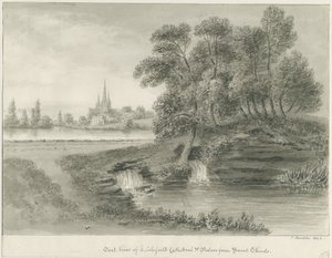 लिचफील्ड कैथेड्रल - ईस्ट व्यू: सीपिया ड्राइंग, 1844 द्वारा जॉन बकलर