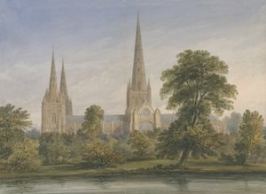 लिचफील्ड कैथेड्रल - साउथ ईस्ट व्यू: वाटर कलर पेंटिंग, एनडी [1842] द्वारा जॉन बकलर