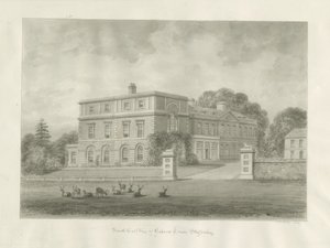 ओकेवर हॉल: सीपिया वॉश ड्राइंग, 1847 द्वारा जॉन बकलर