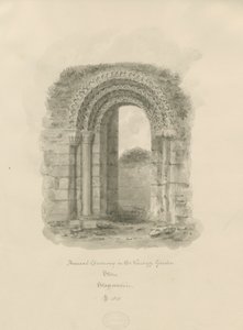 स्टोन - विकाराज गार्डन में प्राचीन द्वार: सीपिया ड्राइंग, 1841 द्वारा जॉन बकलर