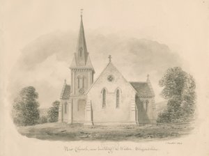 वाल्टन-ऑन-द-हिल चर्च: सीपिया ड्राइंग, 1842 द्वारा जॉन बकलर
