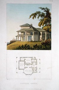 एकरमैन की 'रिपोजिटरी ऑफ आर्ट्स' से एक कॉटेज ओर्नी, 1818 में प्रकाशित (रंग लिथो)