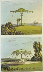 एकरमैन, 1822 द्वारा &39;रिपोजिटरी ऑफ आर्ट्स&39; से दो अलंकृत कवर उद्यान सीटें