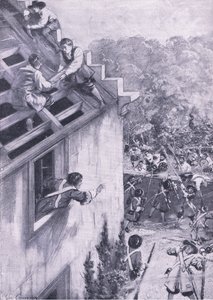 डुकल्ड पर हमला, 21 अगस्त 1689, लैंड और सी, 1915 पर ब्रिटिश लड़ाइयों का चित्रण द्वारा जॉन कैमरन