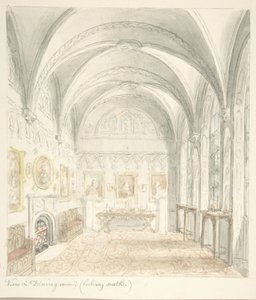 ली कैसल, वोस्टरशायर, डाइनिंग रूम लुकिंग साउथ, सीए। 1816. द्वारा जॉन कार्टर।