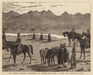 अफगान अभियान, भारत में सिरदारों का निर्वासन, सूर्यास्त के समय प्रार्थना के लिए एक हॉल्ट