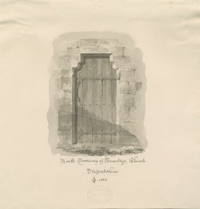 आर्मिटेज चर्च - नॉर्थ डोरवे: सीपिया ड्राइंग, 1823 द्वारा जॉन चेसेल बकलर