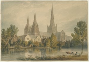 लिचफील्ड कैथेड्रल - साउथ वेस्ट व्यू: वाटर कलर पेंटिंग, 1813 द्वारा जॉन चेसेल बकलर