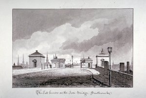 साउथवार्क ब्रिज, लंदन, 1827 पर टोल हाउस। द्वारा जॉन चेसेल बकलर